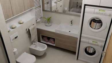 Фото - Дизайн ванной комнаты с туалетом и стиральной машиной