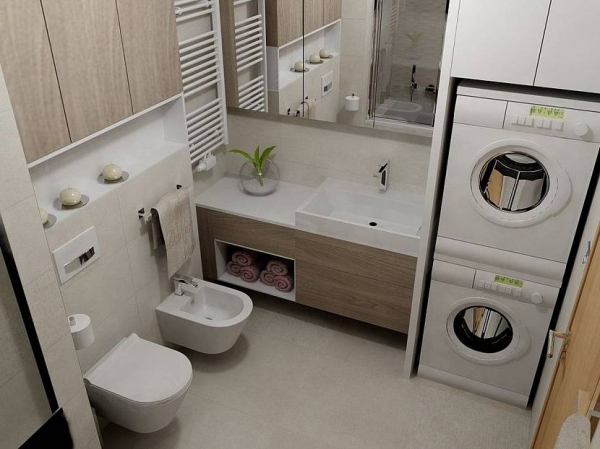 Фото - Дизайн ванной комнаты с туалетом и стиральной машиной